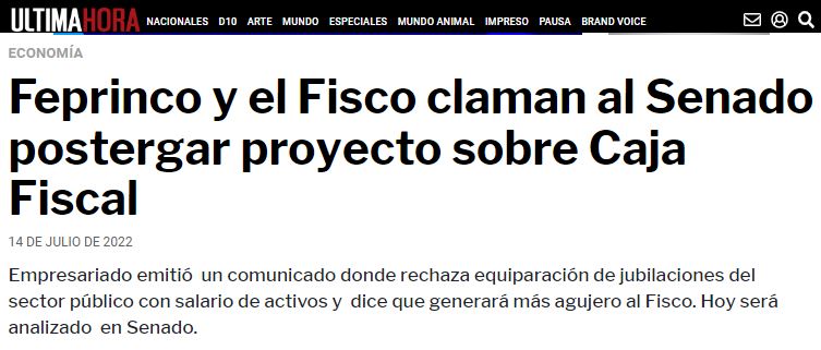 Feprinco y el Fisco claman al Senado postergar proyecto sobre Caja Fiscal