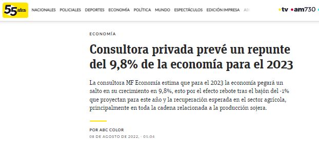 Consultora privada prevé un repunte de 9,8% de la economía para el 2023