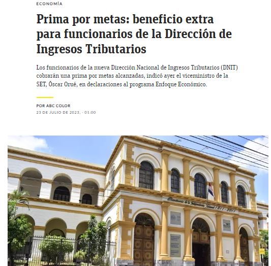 Prima por metas: beneficio extra para funcionarios de la Dirección de Ingresos Tributarios
